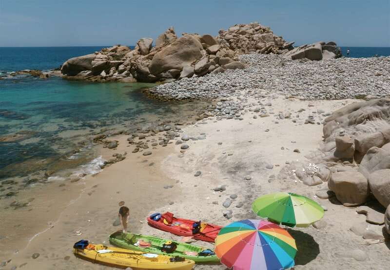 From Cabo: Cabo Pulmo Marine Park Snorkeling and Kayaking - Los Arbolitos beach: getting geared up and learning your kayak