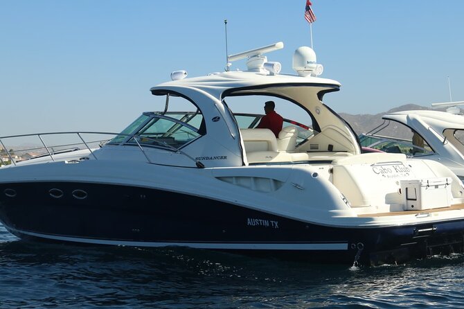 Luxury Yacht Tour in Los Cabos 45FT SeaRay Sundancer - Playa de los Amantes: calm water, snorkeling gear, real time off the yacht