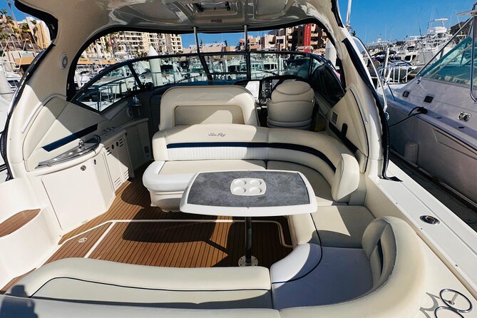 Luxury Yacht Tour in Los Cabos 45FT SeaRay Sundancer - The Pacific-side beach stop: stronger waves and best sunset energy