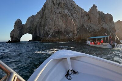 Private Tour to the Arch of Cabo San Lucas by Glass Bottom Boat - First stop: Lover’s Beach perspective and the Divorce Beach story